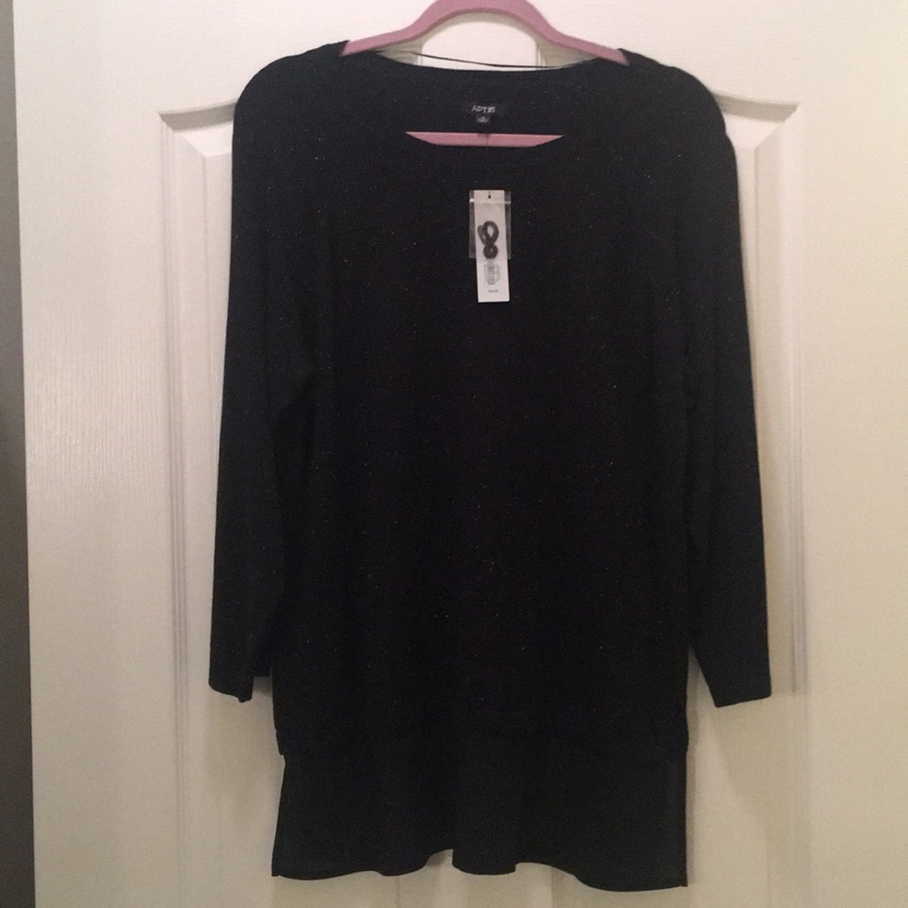 APT 9 Black Speckled Sweater w/ Chiffon Detail XL
